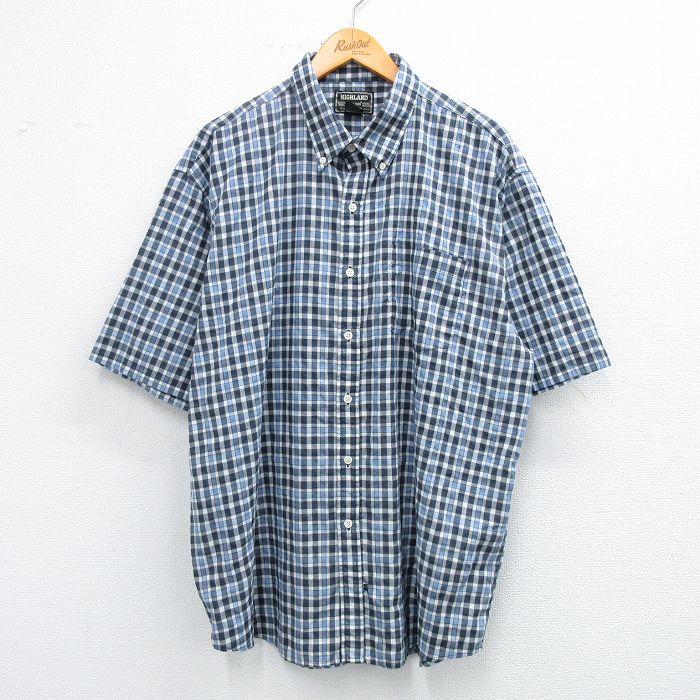 XL★古着 半袖 シャツ メンズ 90年代 90s 大きいサイズ ボタンダウン 紺他 ネイビー チェック 25jun14 中古 トップス