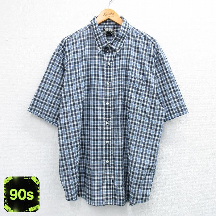90s 半袖シャツ ネイビーチェック XL | 古着