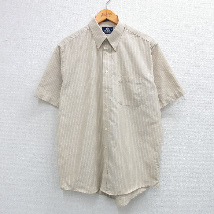 90s 半袖シャツ カーキストライプ XL | 古着