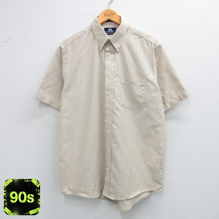90s 半袖シャツ カーキストライプ XL | 古着