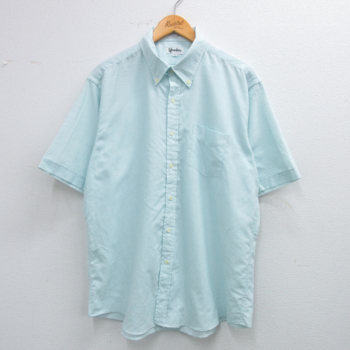 XL★古着 半袖 シャツ メンズ 90年代 90s 水色他 ストライプ 25jun14 中古 トップス