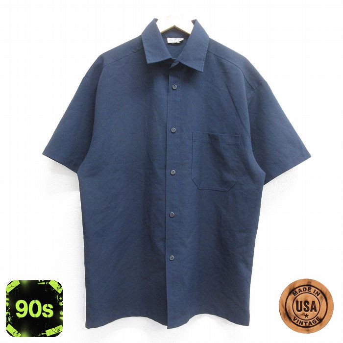 90s 半袖シャツ ネイビー L | 古着