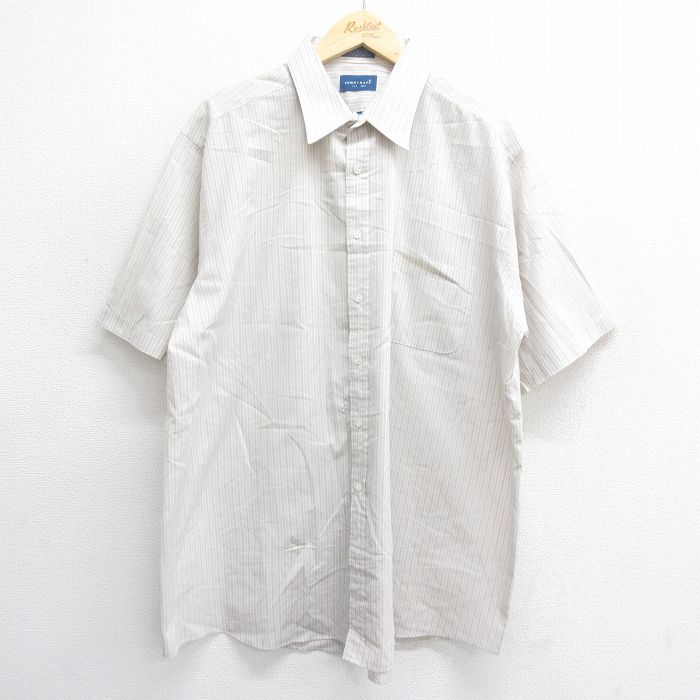 XL★古着 タウンクラフト 半袖 シャツ メンズ 90年代 90s 大きいサイズ ロング丈 薄グレー他 ストライプ 25jun14 中古 トップス