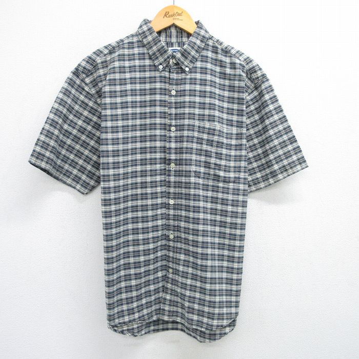 【20%OFF】XL★古着 オールドネイビー OLD NAVY 半袖 シャツ メンズ コットン ボタンダウン 紺他 ネイビー チェック 25jun16 中古 トップス