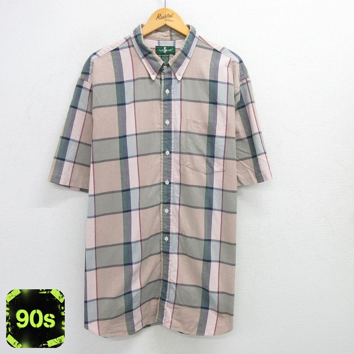90s 半袖シャツ カーキチェック XL | 古着