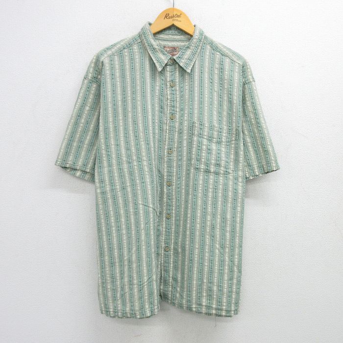 XL★古着 半袖 シャツ メンズ 00年代 00s 大きいサイズ コットン 緑他 グリーン ストライプ 25jun16 中古 トップス