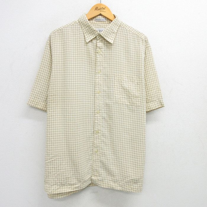 XL★古着 半袖 シャツ メンズ 90年代 90s 大きいサイズ レーヨン 薄黄他 イエロー チェック 25jun16 中古 トップス