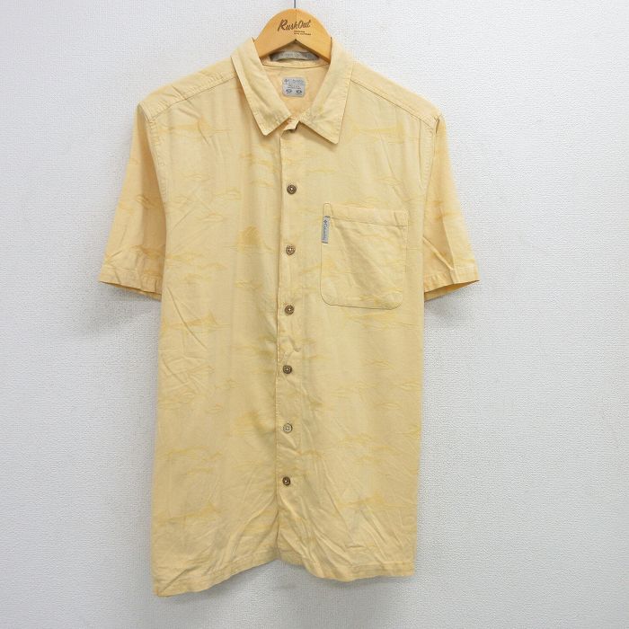 【50%OFF】M★古着 コロンビア COLUMBIA 半袖 シャツ メンズ 魚 総柄 黄 イエロー 25jun16 中古 トップス