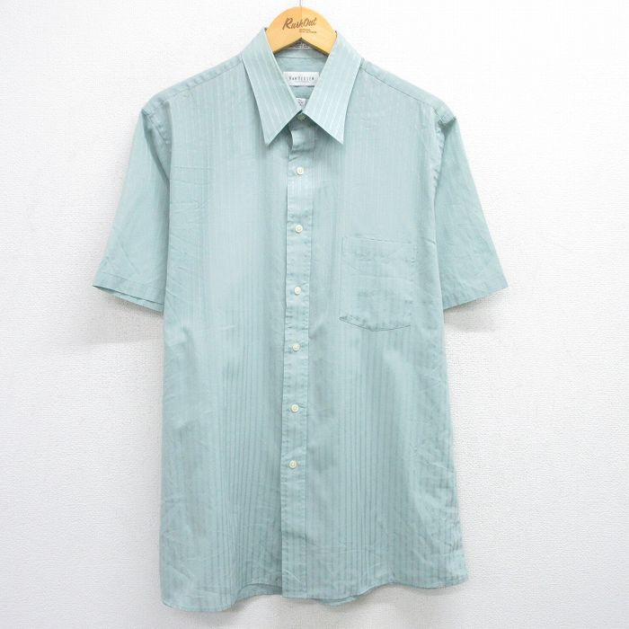 XL★古着 バンヒューセン 半袖 シャツ メンズ 薄緑系 グリーン ストライプ 25jun16 中古 トップス