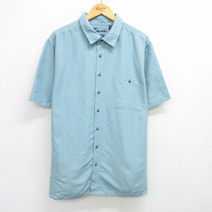 XL★古着 半袖 シャツ メンズ 総柄 大きいサイズ レーヨン 薄紺系 ネイビー 25jun16 中古 トップス