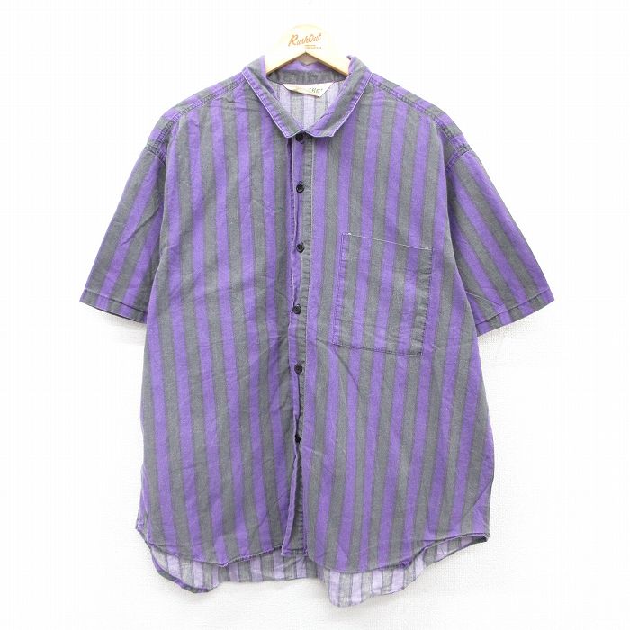 XL★古着 セントジョンズベイ 半袖 シャツ メンズ 90年代 90s 大きいサイズ 紫他 パープル ストライプ 25jun16 中古 トップス