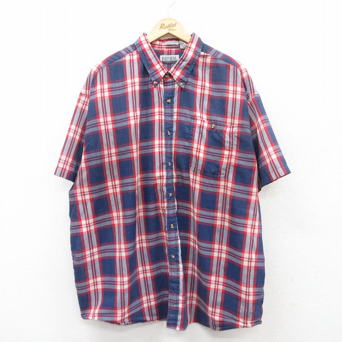 【50%OFF】XL★古着 半袖 シャツ メンズ 90年代 90s 大きいサイズ ロング丈 ボタンダウン 紺他 ネイビー チェック 25jun16 中古 トップス