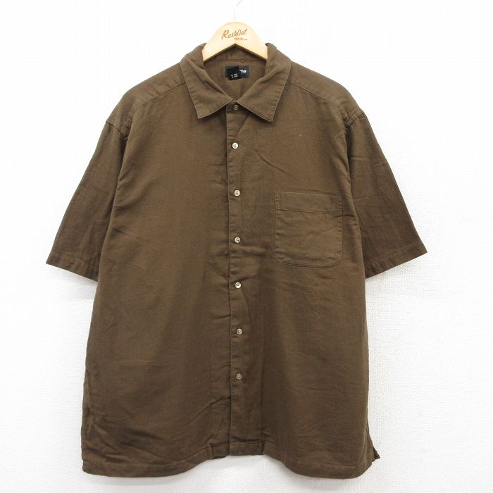 XL★古着 半袖 シャツ メンズ 大きいサイズ コットン 濃茶 ブラウン 25jun16 中古 トップス