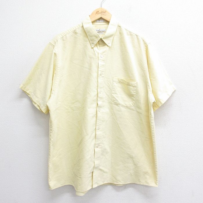 【50%OFF】XL★古着 バンヒューセン 半袖 シャツ メンズ オックスフォード 大きいサイズ ボタンダウン 黄 イエロー 25jun16 中古 トップス