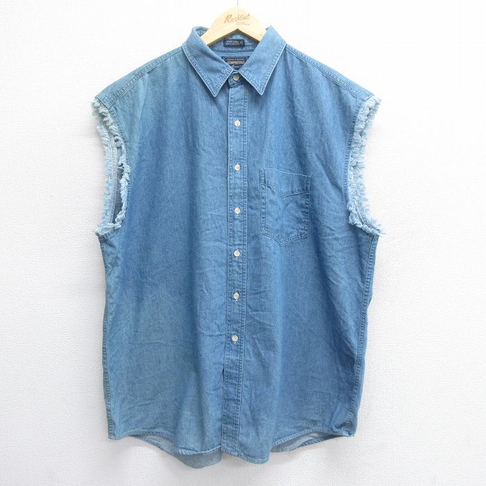 XL★古着 エアロポステール AEROPOSTALE ノースリーブ シャツ メンズ 00年代 00s 大きいサイズ コットン 紺 ネイビー デニム 25jun16 中古 トップス