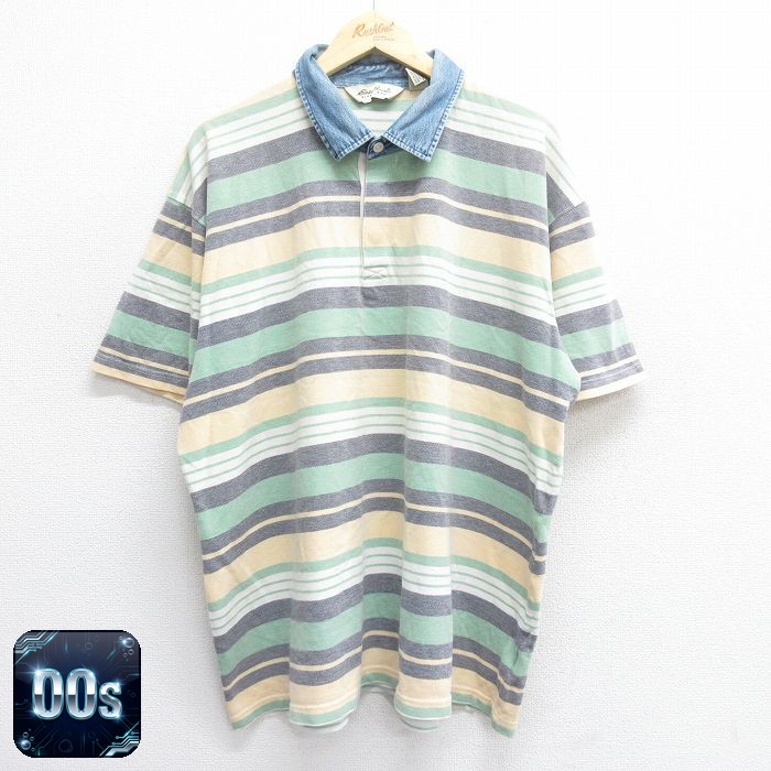 【50%OFF】エディーバウアー 00s 半袖ラガーシャツ ボーダー イエロー XL | 古着