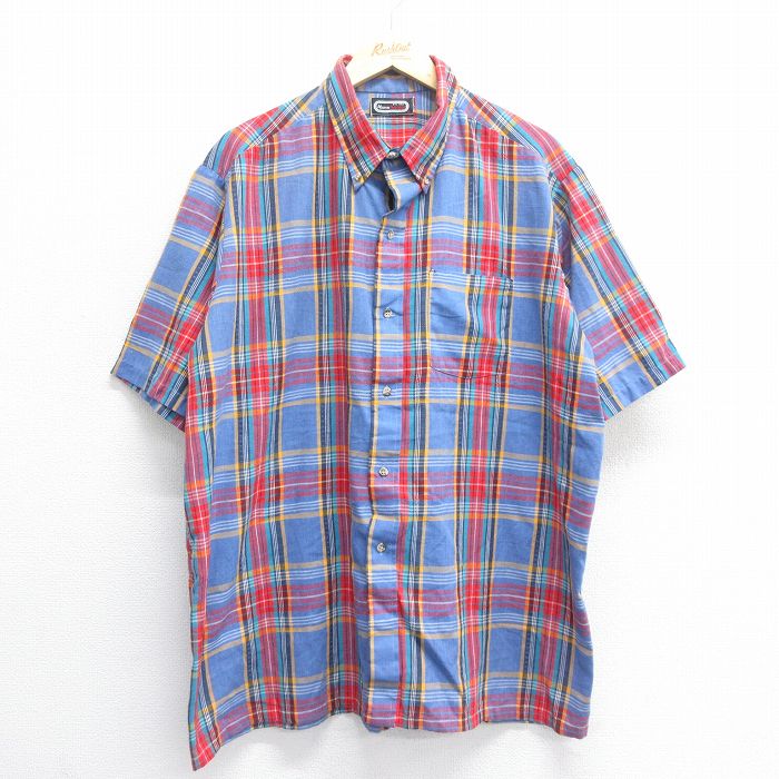 XL★古着 半袖 シャツ メンズ 90年代 90s 大きいサイズ ボタンダウン 薄紺他 ネイビー チェック 25jun16 中古 トップス
