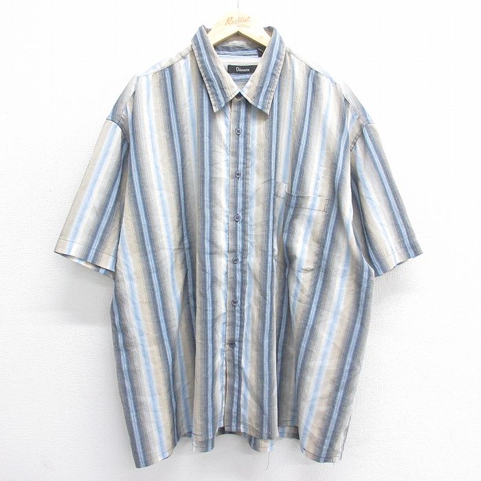 XL★古着 半袖 シャツ メンズ 00年代 00s 大きいサイズ 薄紺他 ネイビー ストライプ 25jun16 中古 トップス