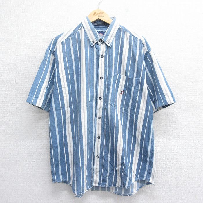 XL★古着 半袖 シャツ メンズ 00年代 00s コットン ボタンダウン 紺他 ネイビー ストライプ 25jun16 中古 トップス