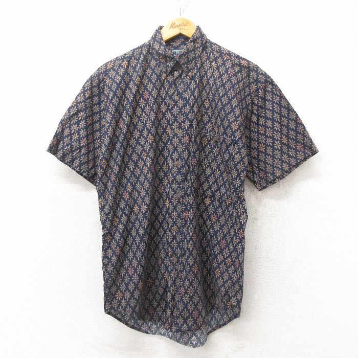 M★古着 ラルフローレン Ralph Lauren チャップス 半袖 ブランド シャツ メンズ 80年代 80s 花柄 コットン ボタンダウン 紺 ネイビー 25jun16 中古 トップス