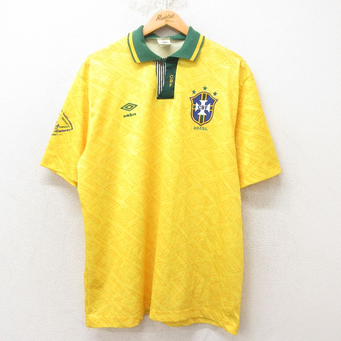 XL★古着 アンブロ 半袖 サッカー シャツ メンズ 90年代 90s CBF USA製 黄 イエロー 25jun16 中古 トップス