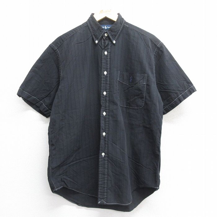 ラルフローレン 90s 半袖シャツ ワンポイントロゴ ブラックストライプ XL | 古着