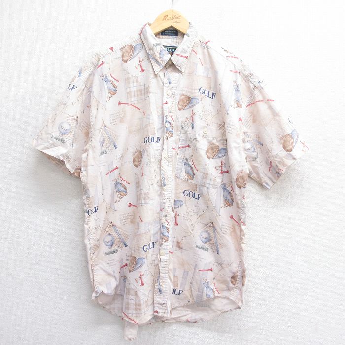 【50%OFF】XL★古着 ラルフローレン Ralph Lauren チャップス 半袖 ブランド シャツ メンズ 80年代 80s ゴルフ コットン ボタンダウン 薄ベージュ他 カーキ 【spe】 25jun17 中古 トップス