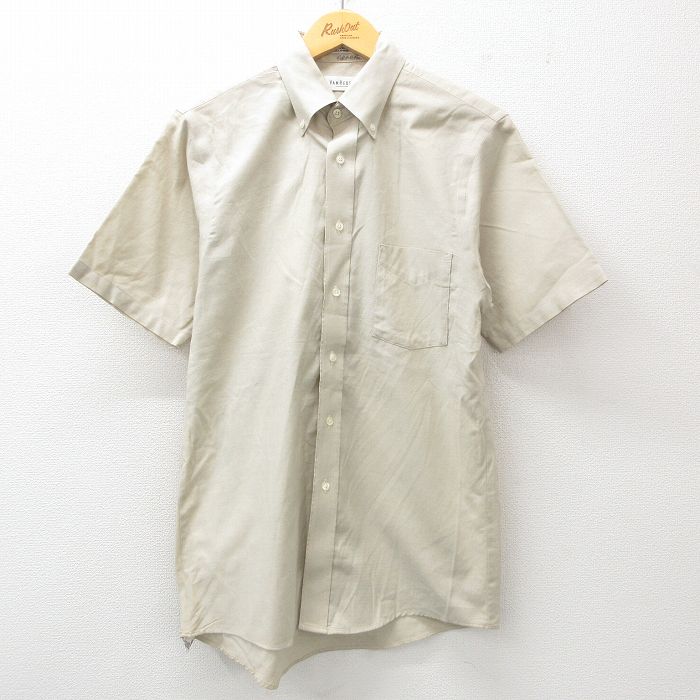 M★古着 バンヒューセン 半袖 シャツ メンズ 90年代 90s ボーダーUSA製 薄ベージュ カーキ 25jun19 中古 トップス