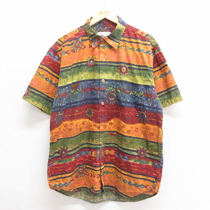 XL★古着 THE TERRITORY AHEAD 半袖 シャツ メンズ ネイティブ柄 ラグ柄 コットン オレンジ他 25jun17 中古 トップス