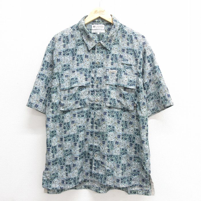 【50%OFF】L★古着 コロンビア COLUMBIA 半袖 シャツ メンズ 00年代 00s 薄紺他 ネイビー 25jun17 中古 トップス