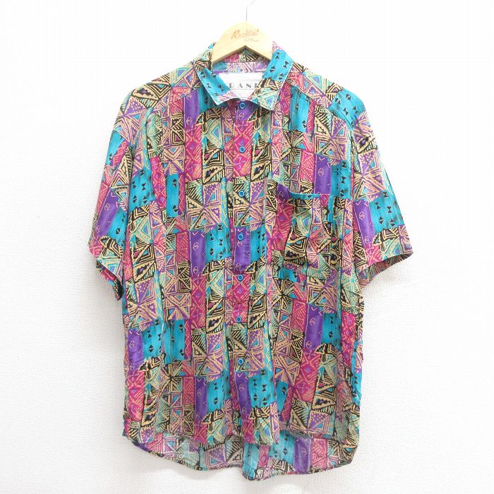 M★古着 半袖 シャツ メンズ 90年代 90s レーヨン 紫他 パープル 25jun17 中古 トップス