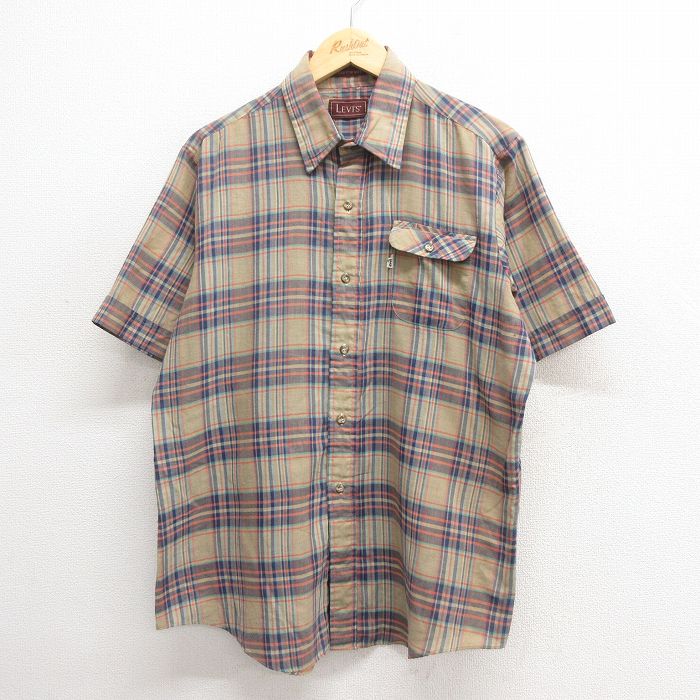 L★古着 リーバイス Levis 半袖 シャツ メンズ 90年代 90s ベージュ他 カーキ チェック 25jun17 中古 トップス