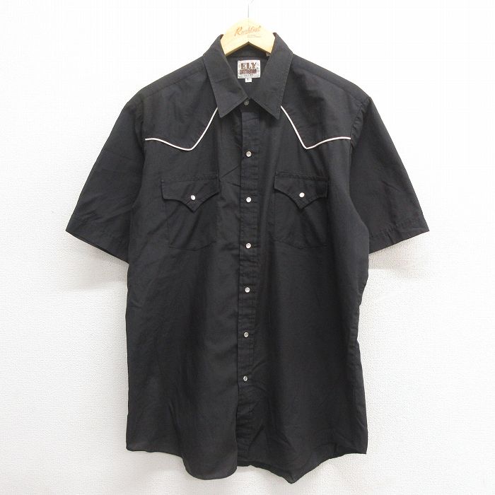 XL★古着 ELY 半袖 ウエスタン シャツ メンズ 90年代 90s 黒 ブラック 25jun17 中古 トップス