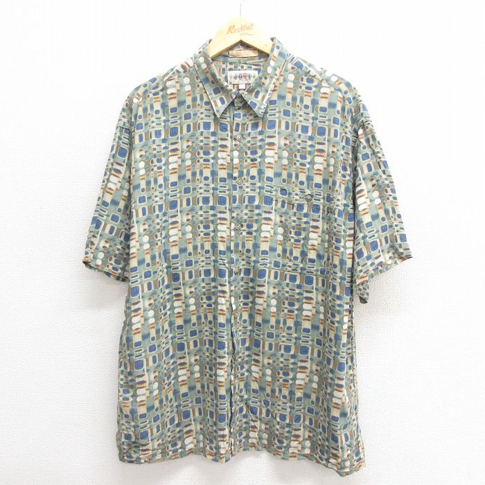 L★古着 半袖 シャツ メンズ 00年代 00s レーヨン 緑他 グリーン 25jun17 中古 トップス