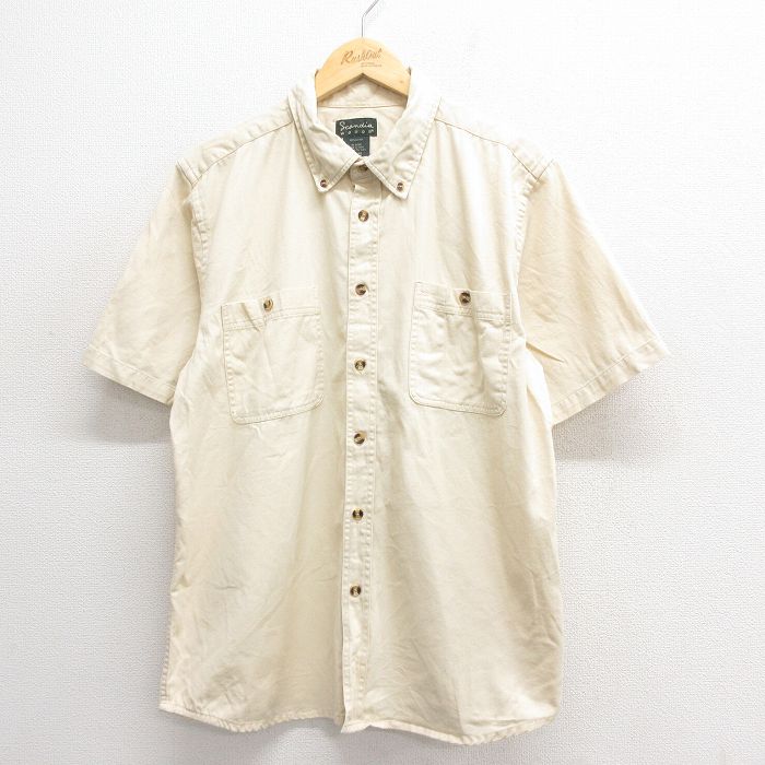 L★古着 半袖 シャツ メンズ 00年代 00s コットン ボタンダウン 薄ベージュ カーキ 25jun17 中古 トップス