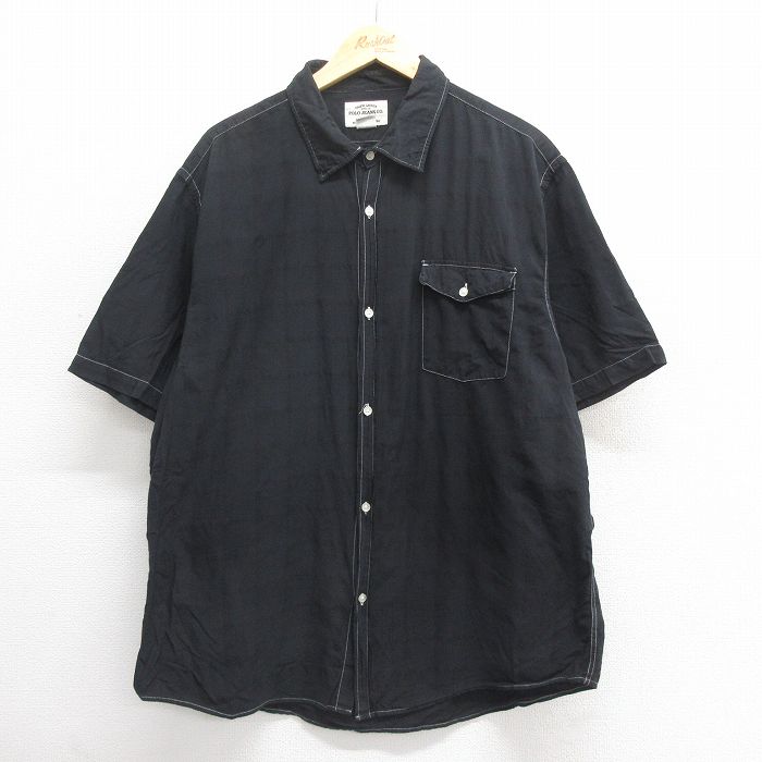 XL★古着 ラルフローレン Ralph Lauren ポロジーンズ 半袖 ブランド シャツ メンズ 大きいサイズ コットン 黒 ブラック チェック 25jun17 中古 トップス