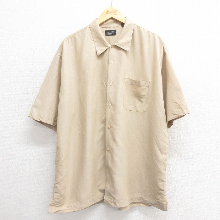 XL★古着 HAGGAR 半袖 シャツ メンズ レーヨン ベージュ他 カーキ 25jun17 中古 トップス