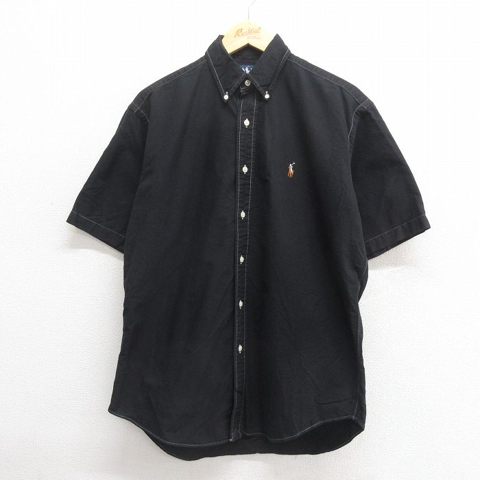 L★古着 ラルフローレン Ralph Lauren 半袖 ブランド シャツ メンズ 90年代 90s ワンポイントロゴ BLAKE オックスフォード コットン 黒 ブラック 25jun17 中古 トップス