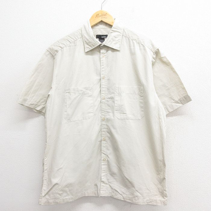 XL★古着 半袖 シャツ メンズ コットン 薄ベージュ カーキ 25jun17 中古 トップス