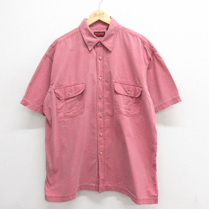 XL★古着 半袖 シャツ メンズ 大きいサイズ コットン ピンク 25jun17 中古 トップス