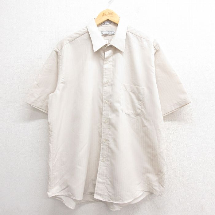 【50%OFF】XL★古着 バンヒューセン 半袖 シャツ メンズ 90年代 90s 大きいサイズ 薄ベージュ カーキ ストライプ 25jun17 中古 トップス