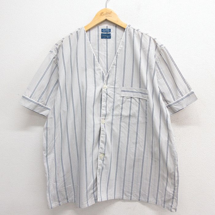 XL★古着 タウンクラフト 半袖 パジャマ シャツ メンズ 90年代 90s 大きいサイズ グレー他 ストライプ 25jun17 中古 トップス