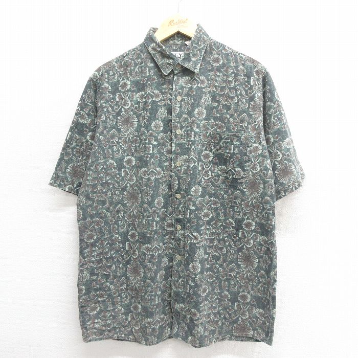【50%OFF】L★古着 KEY ELEMENTS 半袖 シャツ メンズ 90年代 90s コットン 緑 グリーン 25jun17 中古 トップス