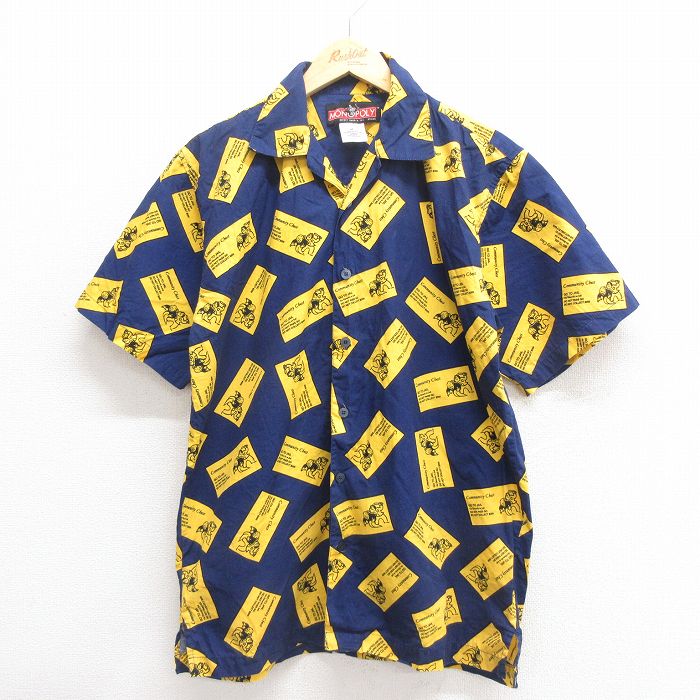 M★古着 半袖 シャツ メンズ 00年代 00s モノポリ コットン 開襟 オープンカラー 紺 ネイビー 【spe】 25jun18 中古 トップス