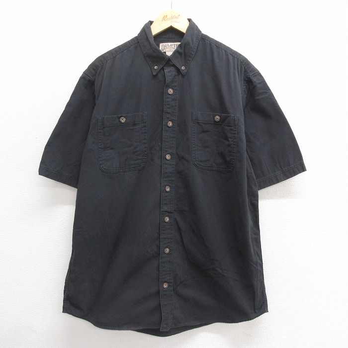 XL★古着 DULUTH TRADING 半袖 シャツ メンズ ロング丈 コットン ボタンダウン 黒 ブラック 25jun18 中古 トップス
