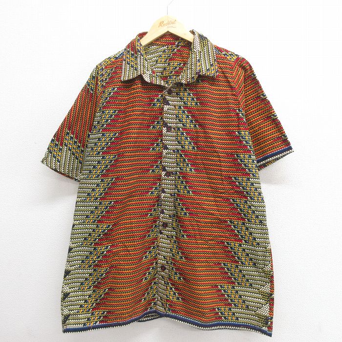 XL★古着 半袖 シャツ メンズ 開襟 オープンカラー オレンジ他 25jun18 中古 トップス
