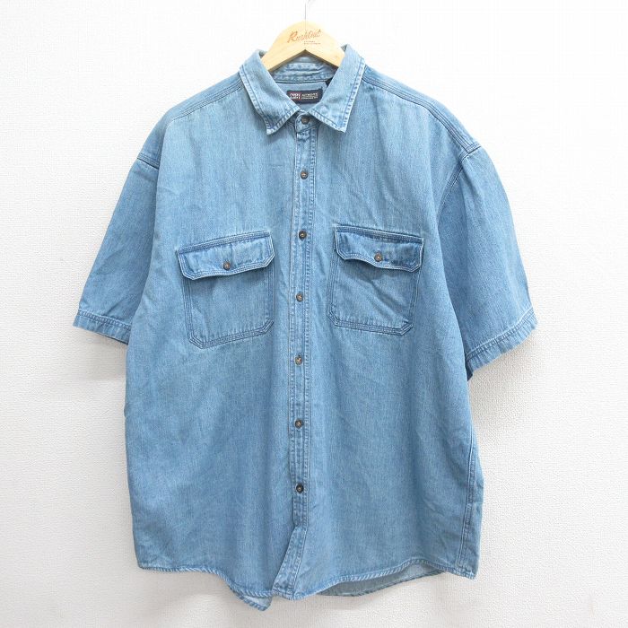 XL★古着 FADED GLORY 半袖 シャツ メンズ 大きいサイズ コットン 薄紺 ネイビー デニム 25jun18 中古 トップス