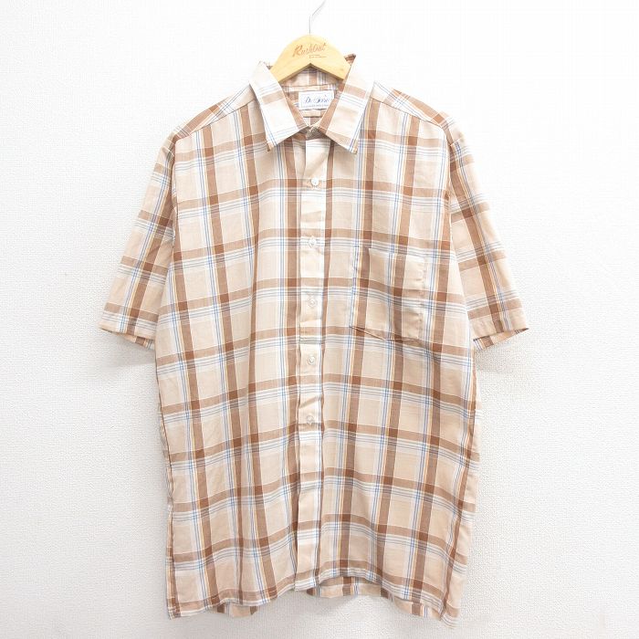 L★古着 半袖 シャツ メンズ 80年代 80s ベージュ他 カーキ チェック 25jun18 中古 トップス
