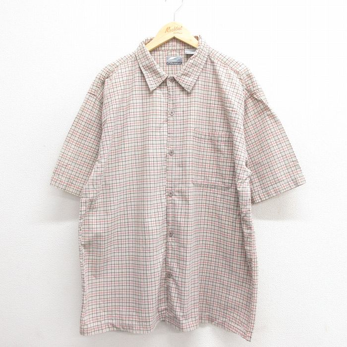XL★古着 半袖 シャツ メンズ 00年代 00s 大きいサイズ ロング丈 コットン 薄ベージュ他 カーキ チェック 25jun18 中古 トップス