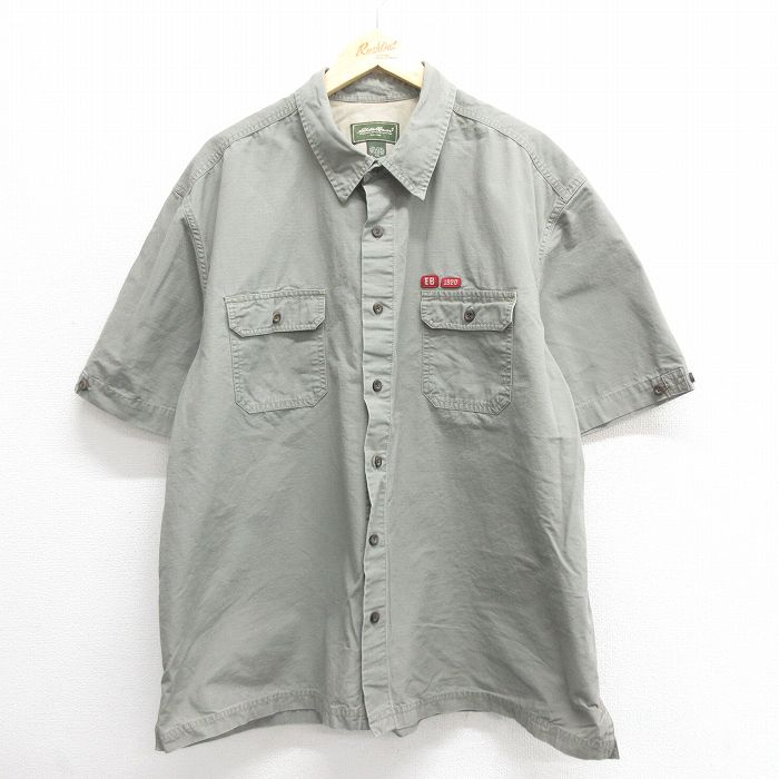 XL★古着 エディーバウアー 半袖 シャツ メンズ リップストップ 大きいサイズ コットン グレー 25jun18 中古 トップス